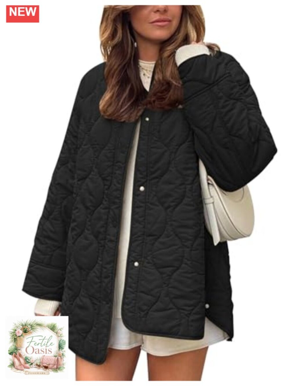 Quilted Lightweight Nylon Puffer Jacket with Pockets Oversized